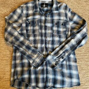 Blue and Gray Plaid Flannel Shirt